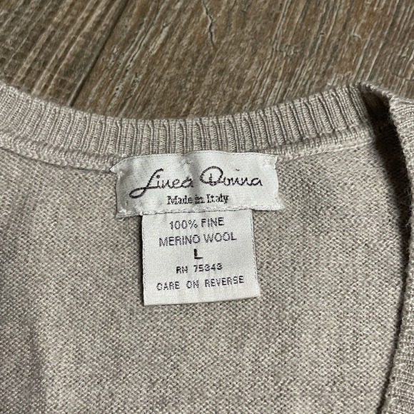 Linea Donna 100% Merino Wool V-Neck Sweater Vintage Tan Womens Large Italy Made - Picture 5 of 5